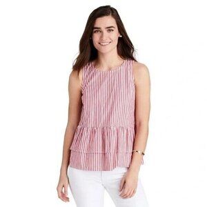 Vineyard Vines Grier Red White Striped Peplum Sleeveless Tank Top Women Size M